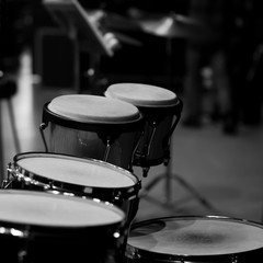 Bongo drum in the orchestra in black and white