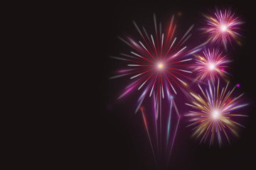 Illustration of Colorful fireworks on dark night background