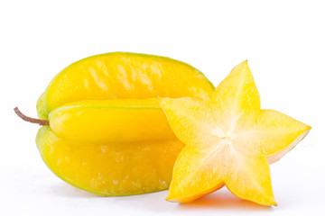  ripe star fruit carambola or star apple ( starfruit ) on white background healthy star fruit food isolated
