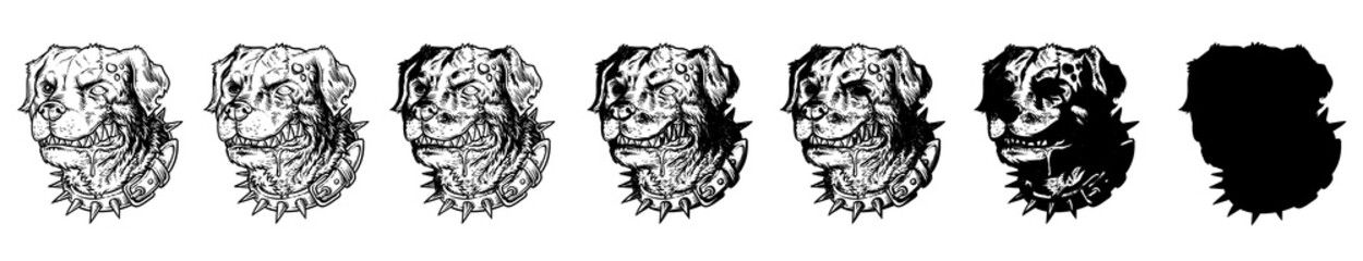 Vector set illustrations of evil mad dogs