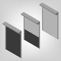 Steel security shutters isometric, vector illustration.