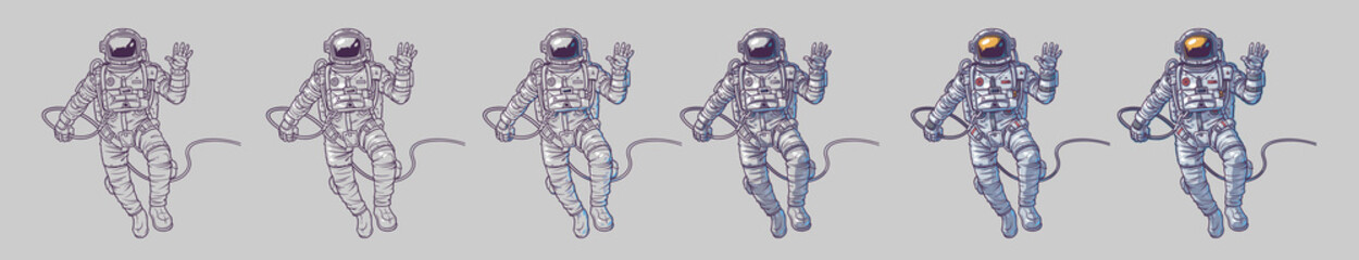 Vector set of illustrations cosmonauts © vectorpocket