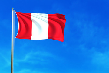 Fototapeta na wymiar Flag Of Peru on the blue sky background. 3D illustration