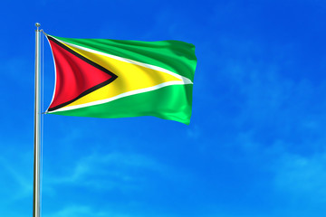 Flag of Guyana on the blue sky background. 3D illustration