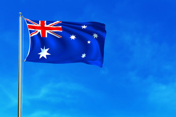Australia Flag on the blue sky background. 3D illustration