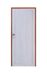 Old white door closed isolated on white with clipping path.