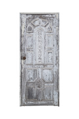 Fototapeta premium Old white door closed isolated on white with clipping path.