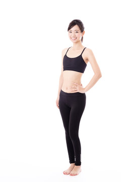 portrait of young asian woman diet image on white background
