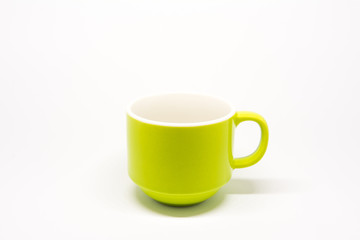 green mug coffee on white background
