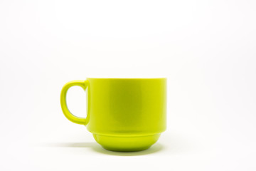 green mug coffee on white background