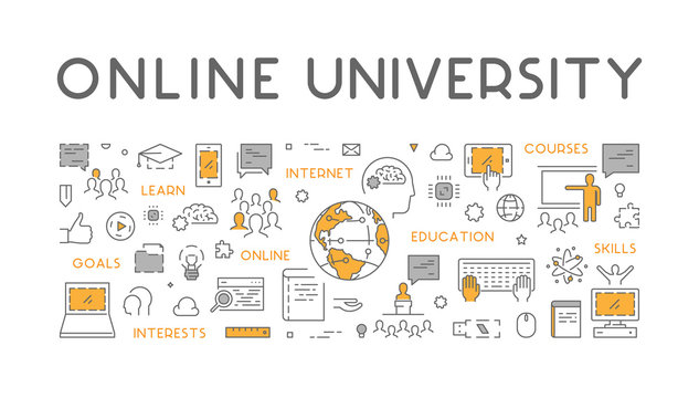Vector line web concept online university