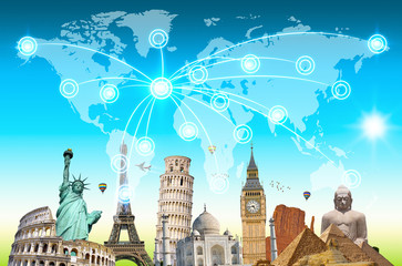 Famous landmarks of the world connected to each other