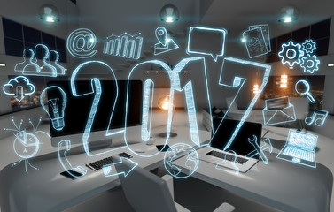 Manuscript 2017 drawing in modern office 3D rendering