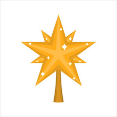 Christmas gold Star for tree. decoration for fir-tree isolated.