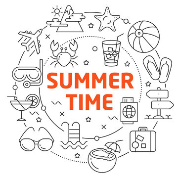 Vector circle lines illustration icons summer time