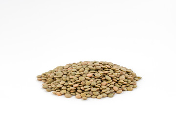 Lentils on white background