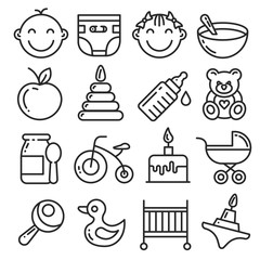 Vector icons lines set collection baby kid child