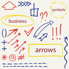 set of hand drawn isolated arrows