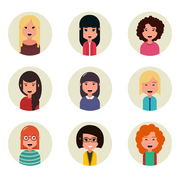 People avatars collection. Business characters, businesswoman. Geometric people. Modern cartoon flat design. Vector illustration. EPS10