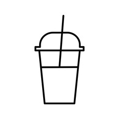 milkshake outline icon, refreshing beverage glass symbol, plastic cup with straw and cup