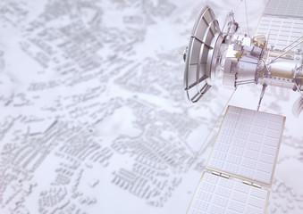 Satellit ueberwacht eine Stadt - 3D Rendering © crevis