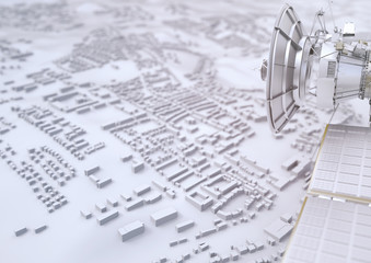 Satellit ueberwacht eine Stadt - 3D Rendering © crevis