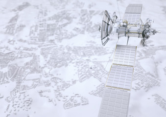 Satellit ueberwacht eine Stadt - 3D Rendering © crevis