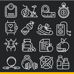 Vector icons lines set collection fitness gym fit