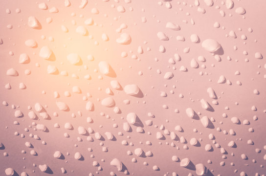 Copy space of rain drops on dirty white metal surface car abstract texture background.