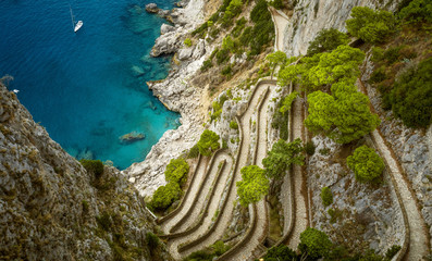 Panorama of Via Krupp on Capri island in Italy