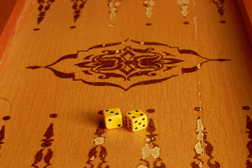 two dice are on Board for backgammon game
