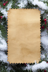 Christmas  background - blank paper tree on snow