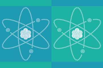 Atomic structure on blue and green background