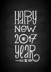 Happy New Year Chalk Board Lettering. Letters stylized for the drawing with chalk on the blackboard. Vector illustration