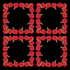 Pattern of red hibiscus on a black background 