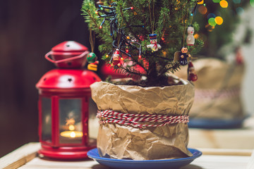 Christmas tree with light decorative garland
