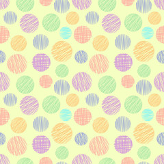 Seamless vector  geometrical pattern with circle Yellow pastel  endless background with  hand drawn textured geometric figures Graphic  illustration Template for wrapping, web backgrounds, wallpaper