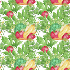 Vegetarian Seamless Pattern Hand-Painted Illustration Background Red Green Texture Wallpaper Scrapbook Paper
