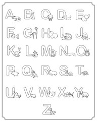Alphabet baby animals ABC children coloring page