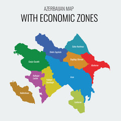 Azerbaijan vector map with economic zones. Each region separately grouped.