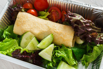 Healthy food in boxes, diet concept.