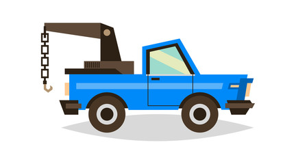Blue toy car. Pick-up with a winch. Vector illustration. Flat style