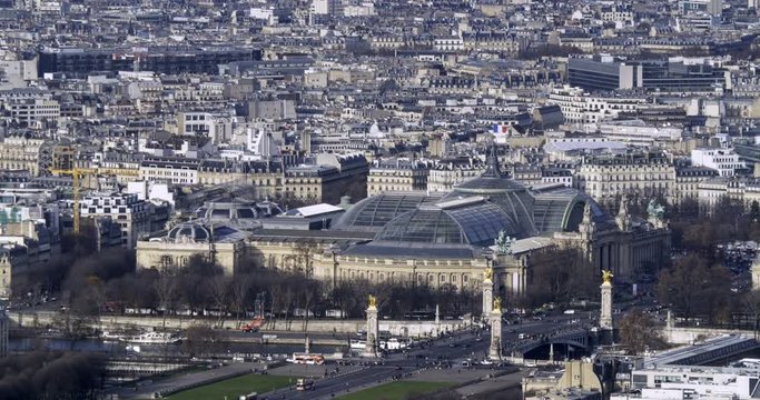 Aerial panning time lapse view of the Grand Palais in Paris