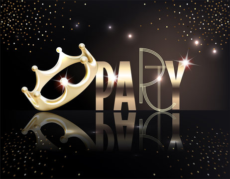 Elegant Party Banner With Gold  Shiny Letters And Crown