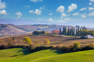 Sunny Day Tuscany landscape with beautiful hills