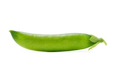Pod of green peas isolated on the white background