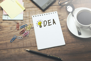 Ideas writing in Notebook ,Office Concept