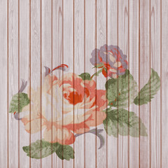 vintage style of tapestry flowers fabric pattern on old wooden b