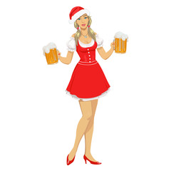 girl in Christmas hat with beer