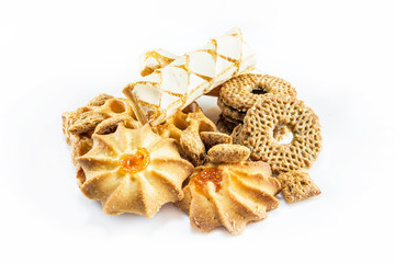 different cookies on the white background